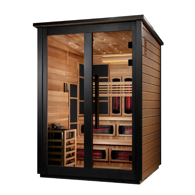 ***New 2026 Model*** Golden Designs "Kaskinen" 6 Person, 2 Tone Barn Hybrid (PureTech™ Full Spectrum IR or Traditional Stove) Outdoor Sauna *SHIPS FREE*