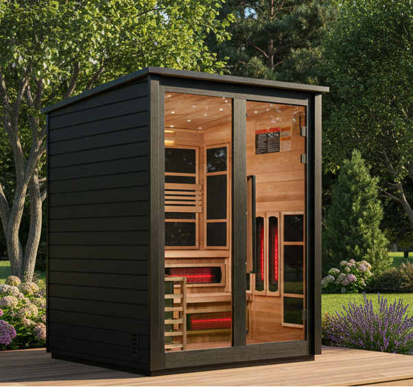 ***New 2026 Model*** Golden Designs "Kaskinen" 6 Person, Black Barn Hybrid (PureTech™ Full Spectrum IR or Traditional Stove) Outdoor Sauna  *SHIPS FREE*