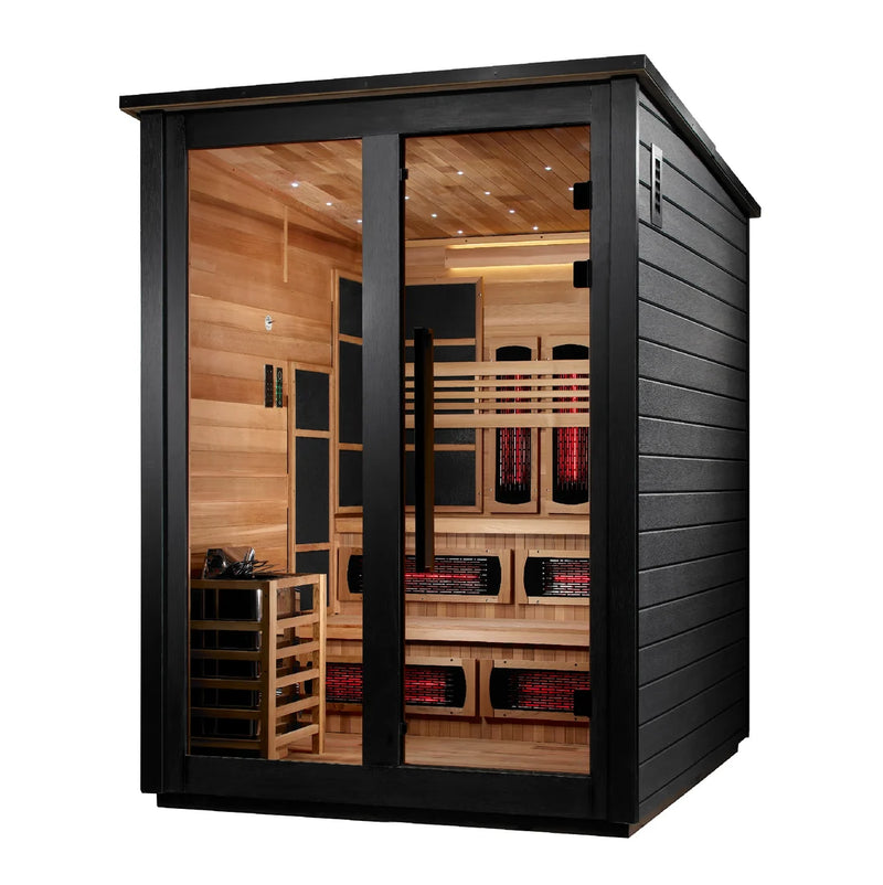 ***New 2026 Model*** Golden Designs "Kaskinen" 6 Person, Black Barn Hybrid (PureTech™ Full Spectrum IR or Traditional Stove) Outdoor Sauna  *SHIPS FREE*