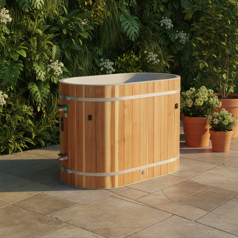 DCT Oval Barrel Tub Cold Plunge (50-P) Pacific Cedar - 3/4 IN-OUT without Motor