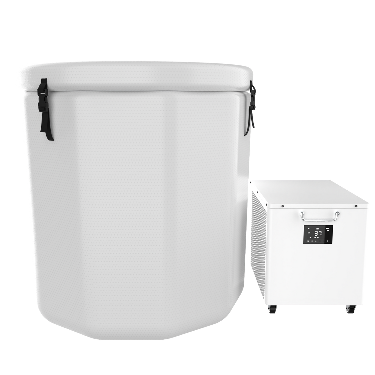 Round White/Green Cold Pod Inflatable Cold Plunge Barrel Ice Bath Tub Hot Tub Recovery Pod — side view