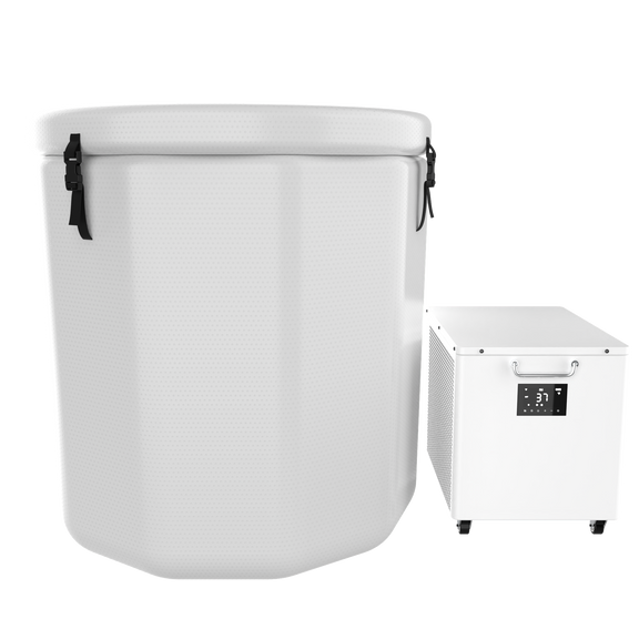 Round White/Green Cold Pod Inflatable Cold Plunge Barrel Ice Bath Tub Hot Tub Recovery Pod — side view