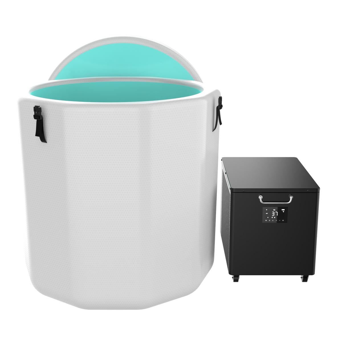 Round White/Green Cold Pod Inflatable Cold Plunge Barrel Ice Bath Tub Hot Tub Recovery Pod — front view