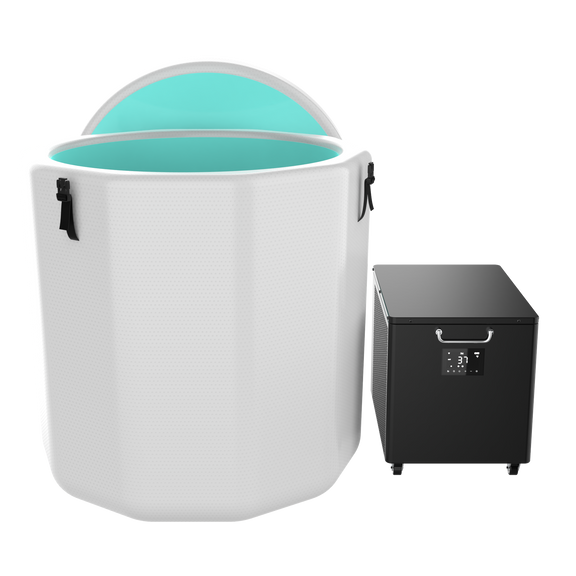 Round White/Green Cold Pod Inflatable Cold Plunge Barrel Ice Bath Tub Hot Tub Recovery Pod — front view