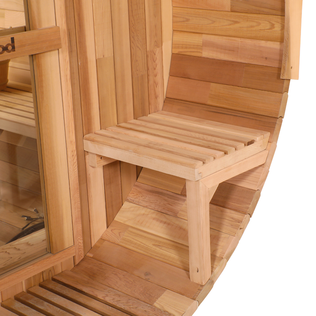Blisspod, Prague, Canadian Red Cedar Outdoor Steam Barell Sauna, 2-4 / 4-6 persons with Full Glass Back & 2 front Porch seats — product image