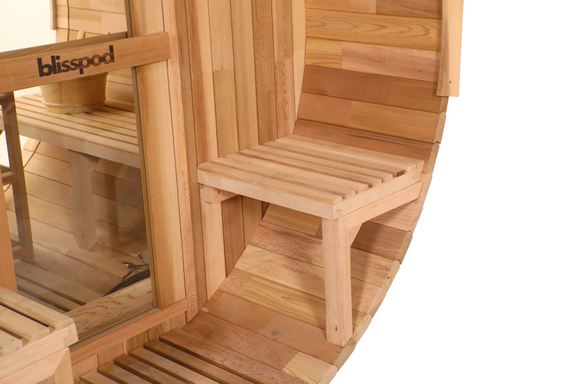 Blisspod, Prague, Canadian Red Cedar Outdoor Steam Barell Sauna, 2-4 / 4-6 persons with Full Glass Back & 2 front Porch seats — product image