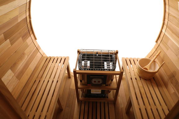 Blisspod Prague Canadian Red Cedar Outdoor Steam Barell Sauna — detail view