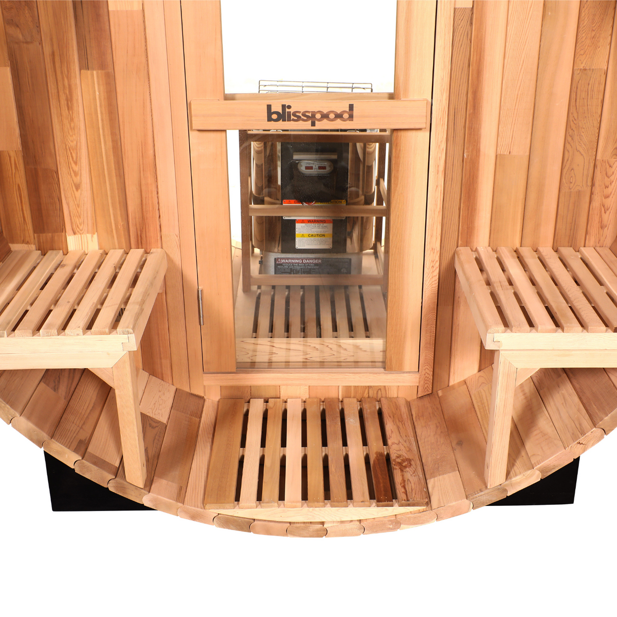 Blisspod, Prague, Canadian Red Cedar Outdoor Steam Barell Sauna, 2-4 / 4-6 persons with Full Glass Back & 2 front Porch seats — product image