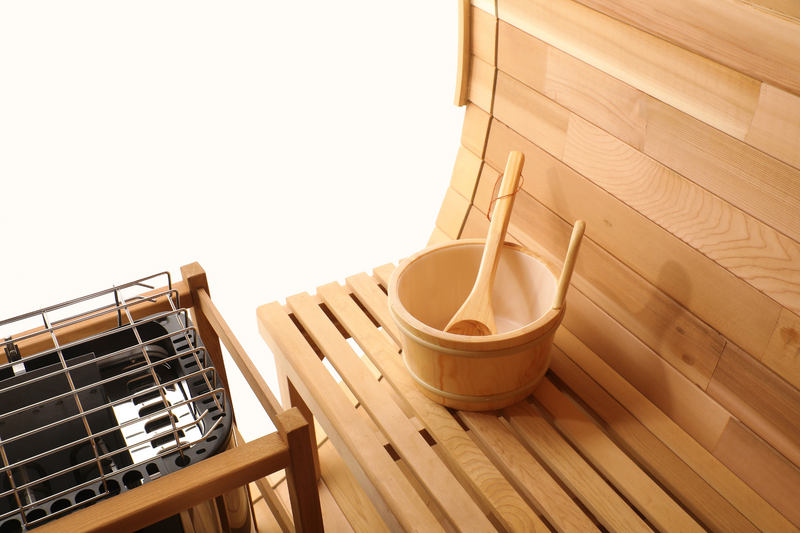 Blisspod Prague Canadian Red Cedar Outdoor Steam Barell Sauna — lifestyle view