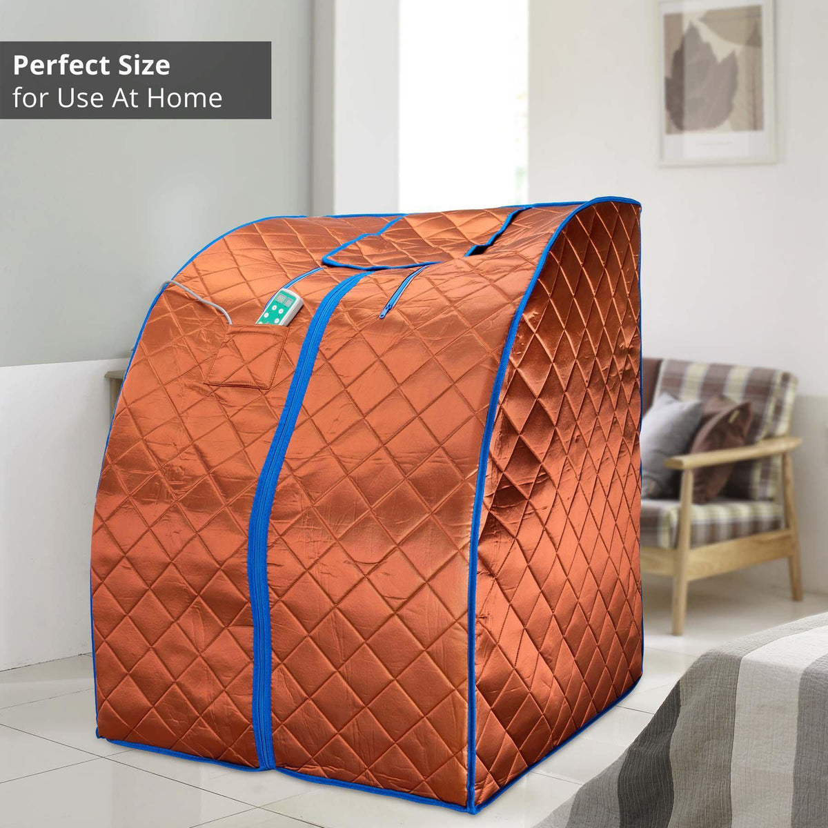 Large Portable Low EMF Negative Ion Indoor Sauna with Chair and Heated Footpad Included - Copper — side view