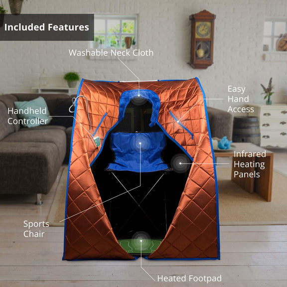 Large Portable Low EMF Negative Ion Indoor Sauna with Chair and Heated Footpad Included - Copper — detail view