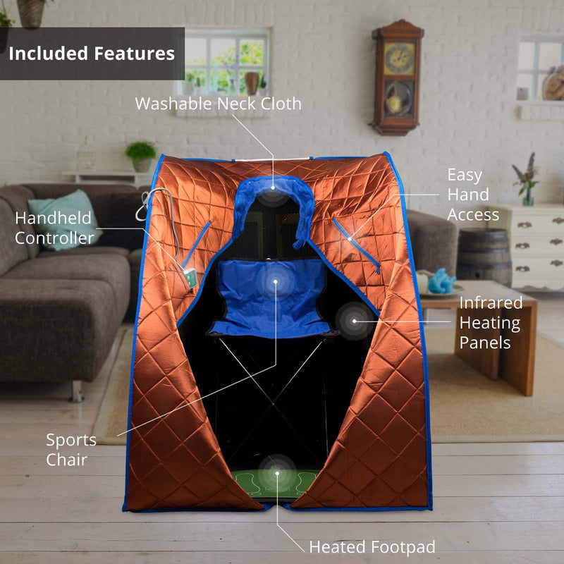 Large Portable Low EMF Negative Ion Indoor Sauna with Chair and Heated Footpad Included - Copper — detail view