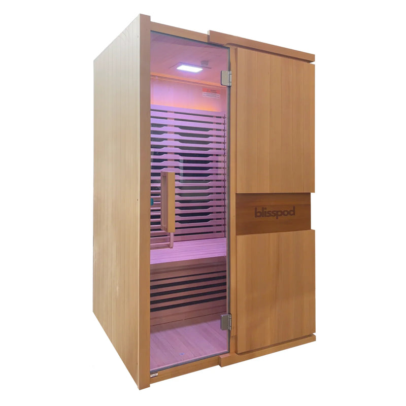 Blisspod | Milano | Full Spectrum Sauna Canadian Hemlock Ultra Low EMF | 6 Far Infrared & Red Glass Heater & Chromotherapy | 2 Person — product setup view