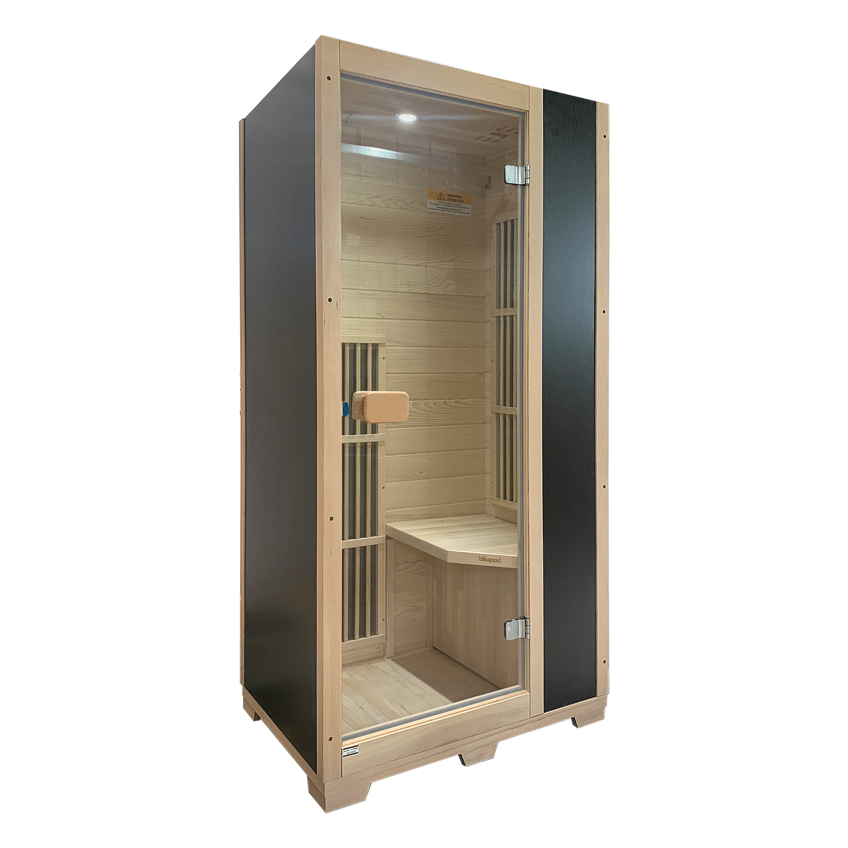 Blisspod Vienna Series far infrared 1 person Sauna | 72.8"H x 35.4"W x 25.6"D | — side view