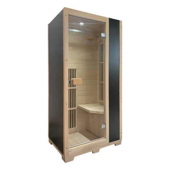 Blisspod Vienna Series far infrared 1 person Sauna | 72.8"H x 35.4"W x 25.6"D | — side view