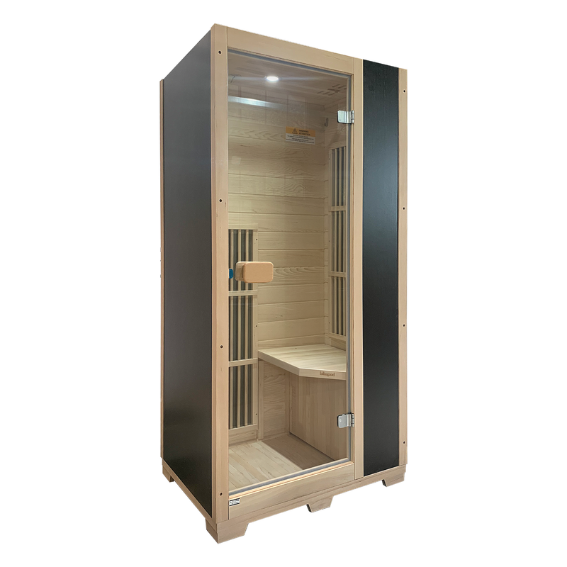 Blisspod Vienna Series far infrared 1 person Sauna | 72.8"H x 35.4"W x 25.6"D | — side view