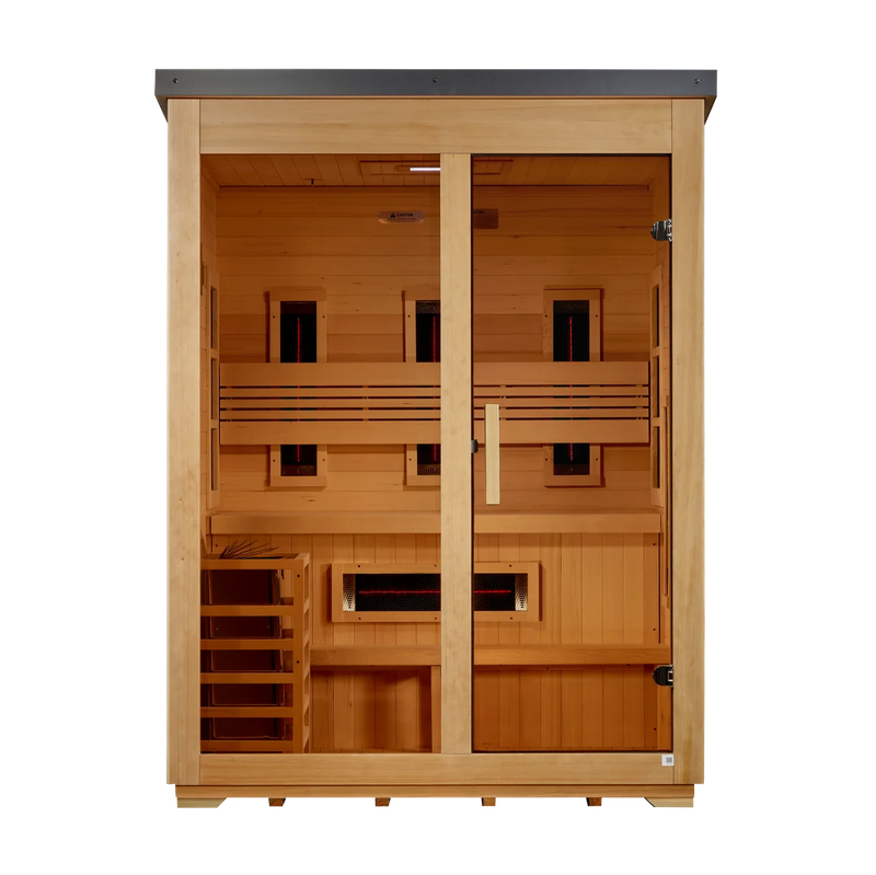 ***New 2026 Model*** Golden Designs "Carinthia" 3 Person Hybrid (PureTech™ Full Spectrum IR or Traditional Stove) Flat Roof Outdoor Sauna *SHIPS FREE*