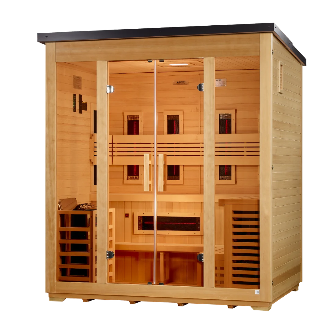 ***New 2026 Model*** Golden Designs "Gargellen" 5 Person Hybrid (PureTech™ Full Spectrum IR or Traditional Stove) Flat Roof Outdoor Sauna *SHIPS FREE*