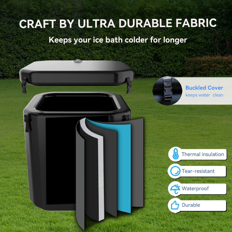 Square Inflatable Ice Bath Barrel With Cover — side view